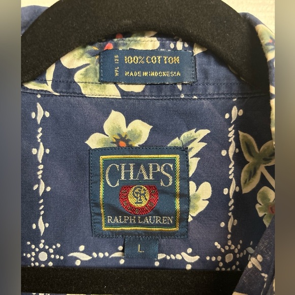 Chaps Ralph Lauren Blue Floral Aloha Shirt Size L - Picture 2 of 5